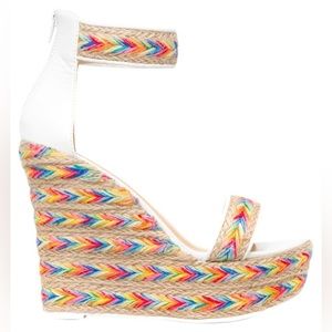 ShoeDazzle Women’s White Multi-Color Crispy Collection Sandal Wedges